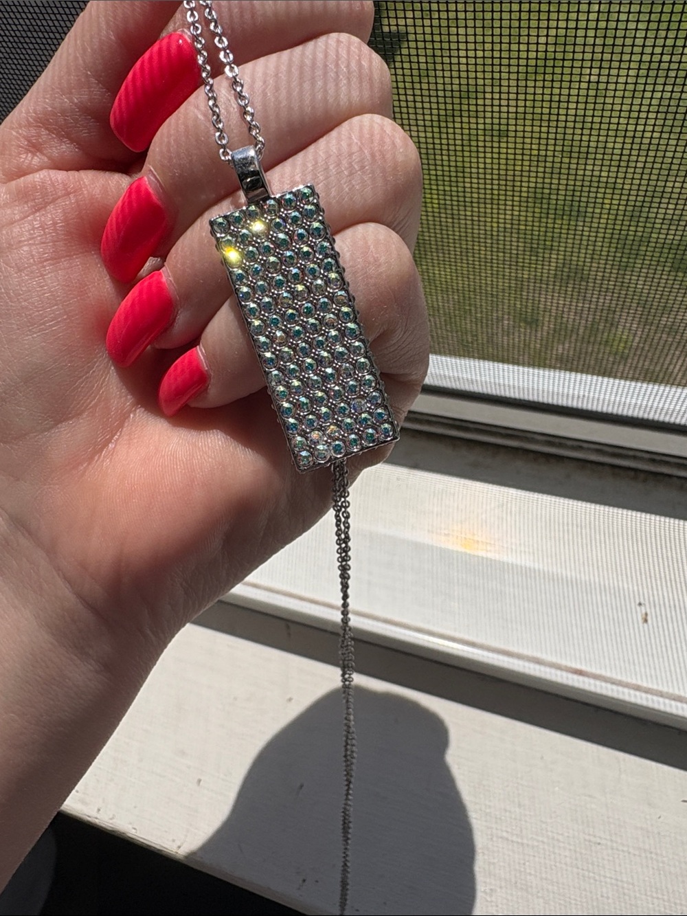 Swarovski Silver Rectangular Crystal-Studded Pendant Necklace
